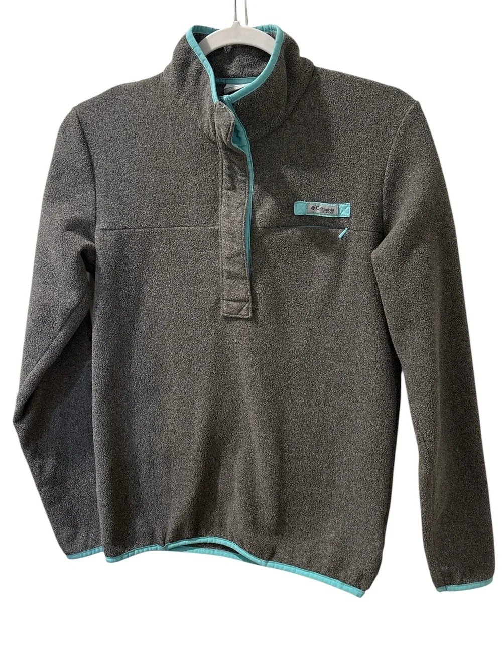 Columbia PFG Snap-Up Fleece Pullover - Grey & Aqua Size Small